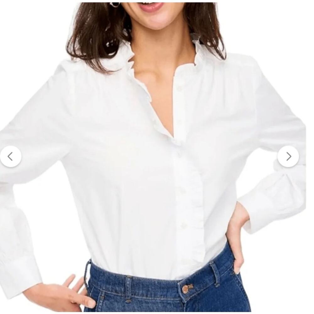 J. Crew Factory Crisp White Ruffle Collar Blouse